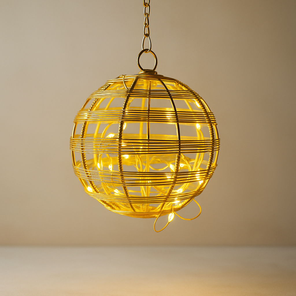 JAL+ Golden Globe Hanging Wire Lantern – Metal Decorative Orb