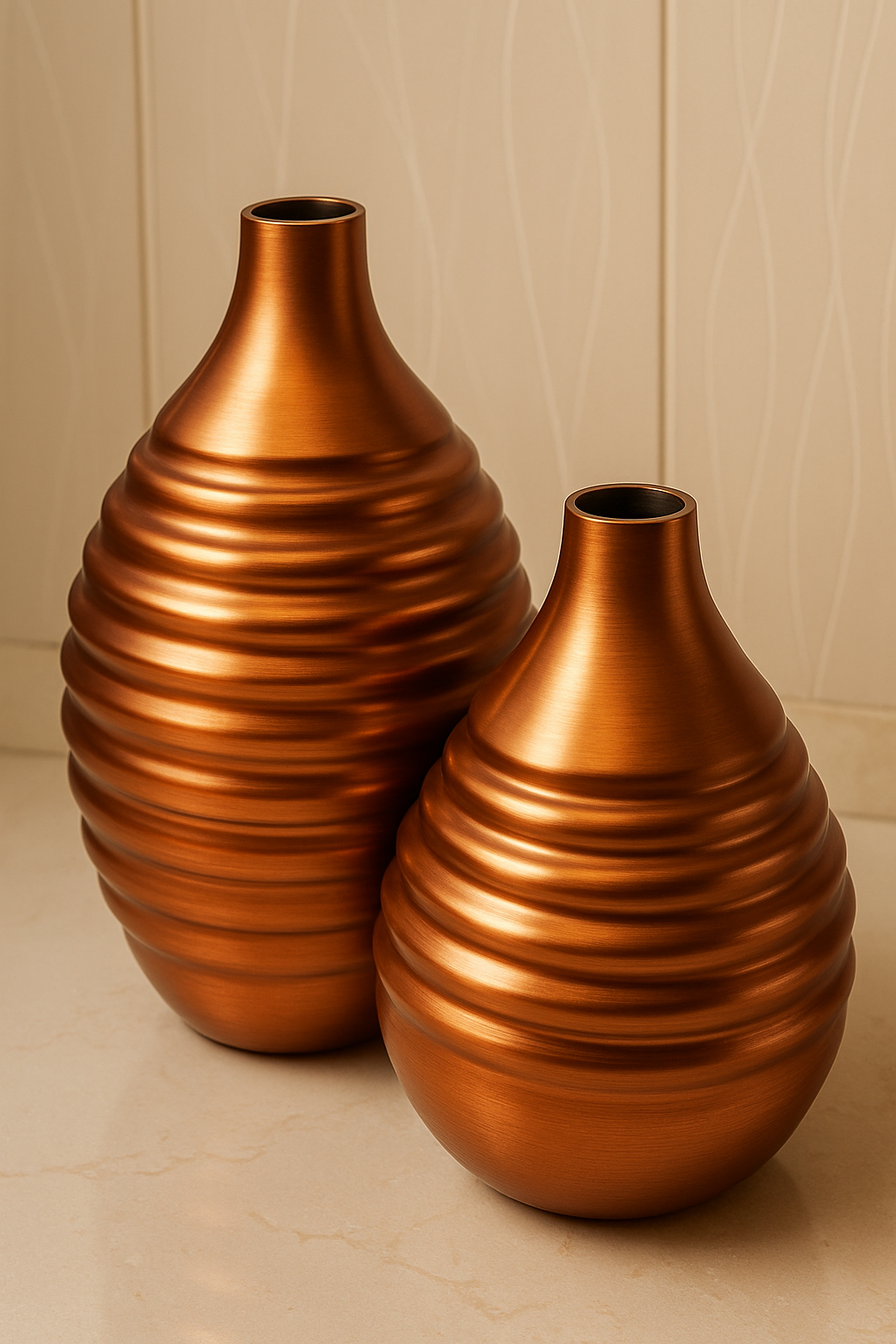 JAL+ Premium Textured Copper Finish Metal Vases – Set of 2