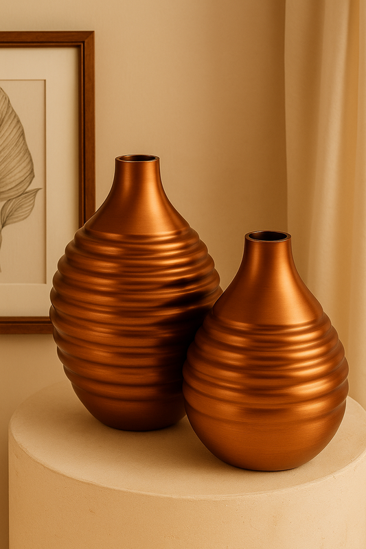 JAL+ Premium Textured Copper Finish Metal Vases – Set of 2