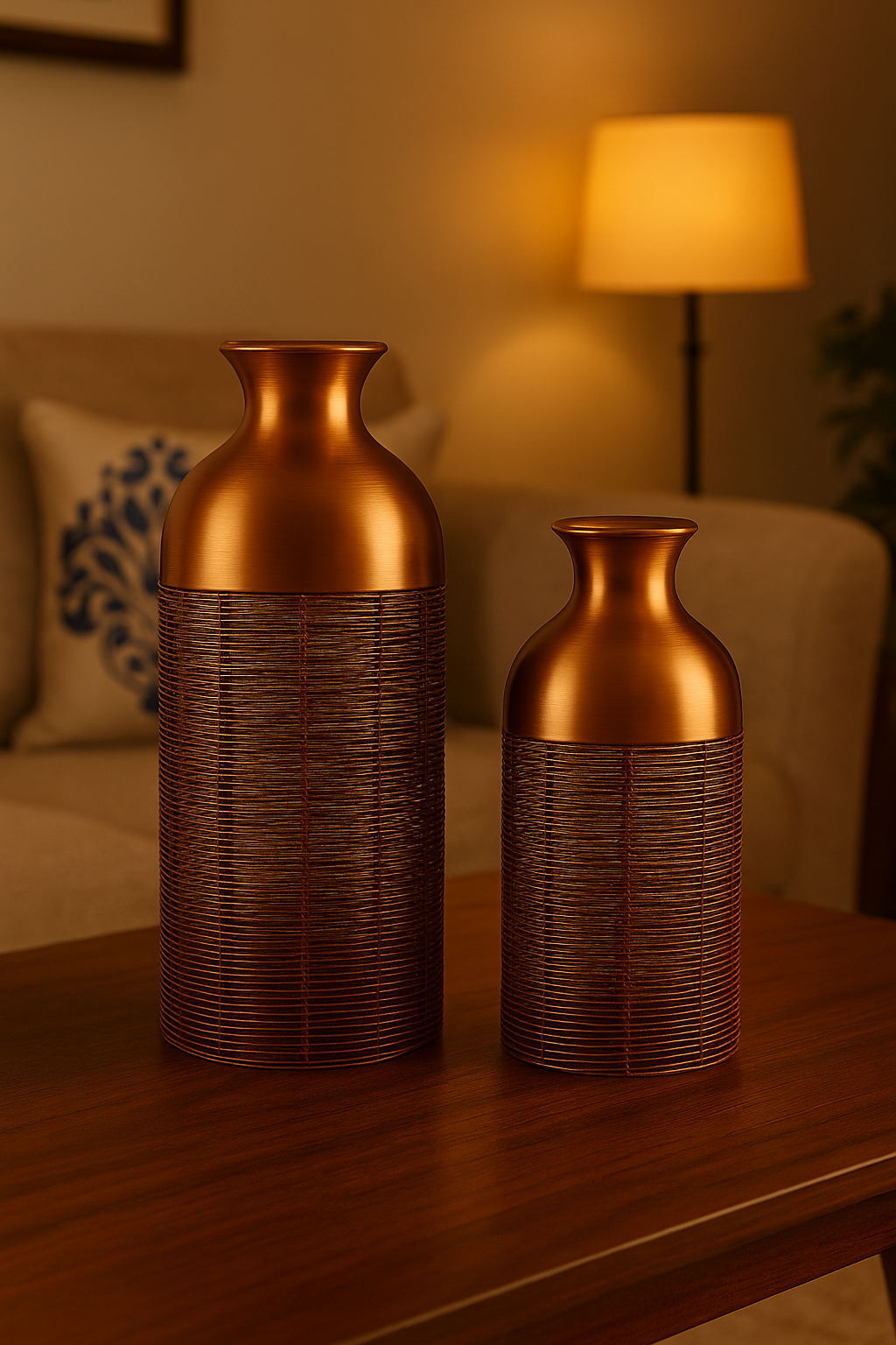 JAL+ Decorative Copper Finish & Wicker Wire Metal Vase Set – Set of 2