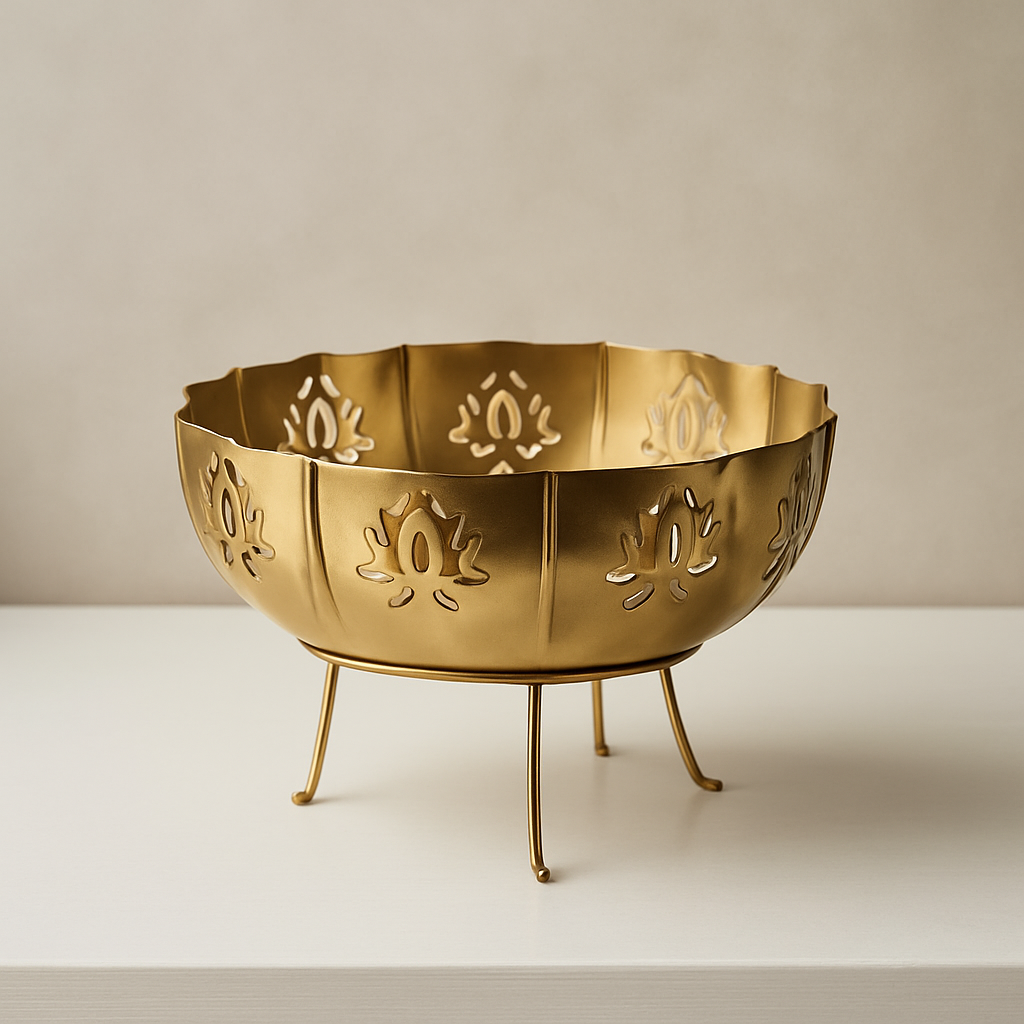 JAL+ 14-Piece Brass Diya & Lotus Bowl Set with Stands – Premium Festive Lighting Décor