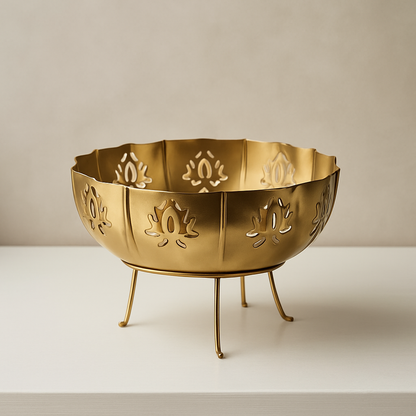 JAL+ 14-Piece Brass Diya & Lotus Bowl Set with Stands – Premium Festive Lighting Décor