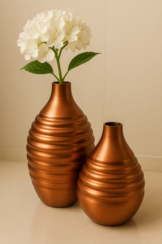 JAL+ Premium Textured Copper Finish Metal Vases – Set of 2