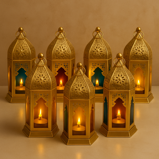 JAL+ Moroccan Gold Metal Lanterns – Set of 8 Tea Light Candle Holders